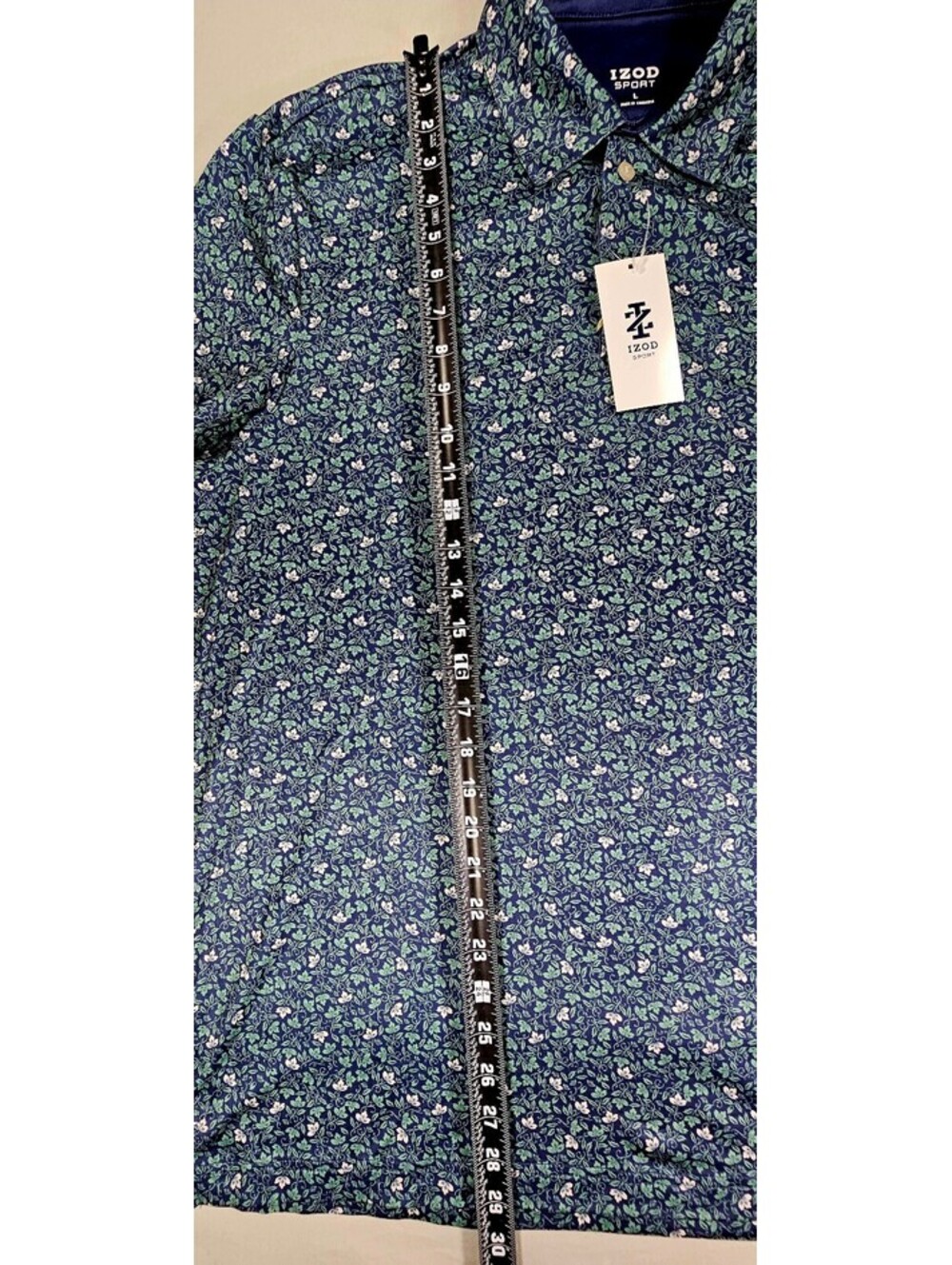 IZOD Sport Blue Floral Print Polo Shirt. #golfing Size Large. NWT - Picture 8 of 9